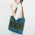 Hmong Indigo & Green Embroidered Tote Bag - Hand-Dyed Brocade with Vibrant Accent - Hill Tribe Artisan Shoulder Bag