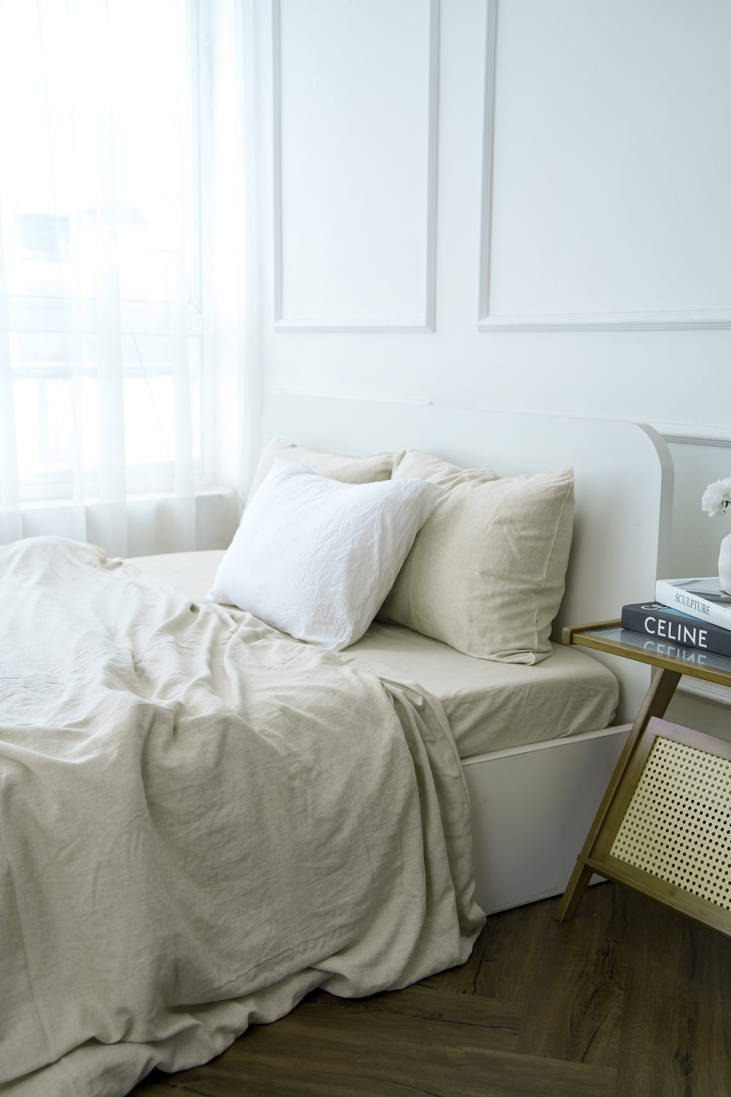 Beige Bamboo Linen Fitted Sheet — 70% Bamboo 30% Linen