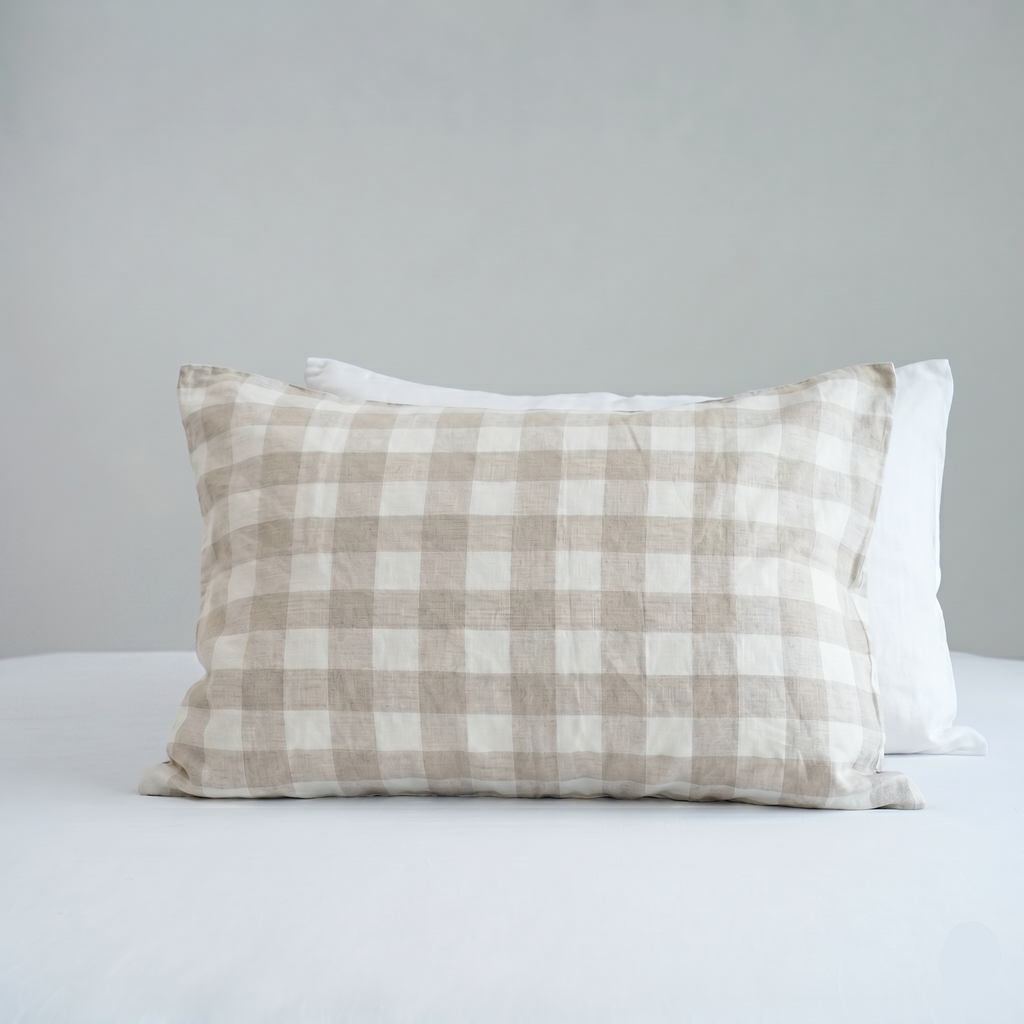 Grid French Linen Pillowcase | Yarn-Dyed | Handmade