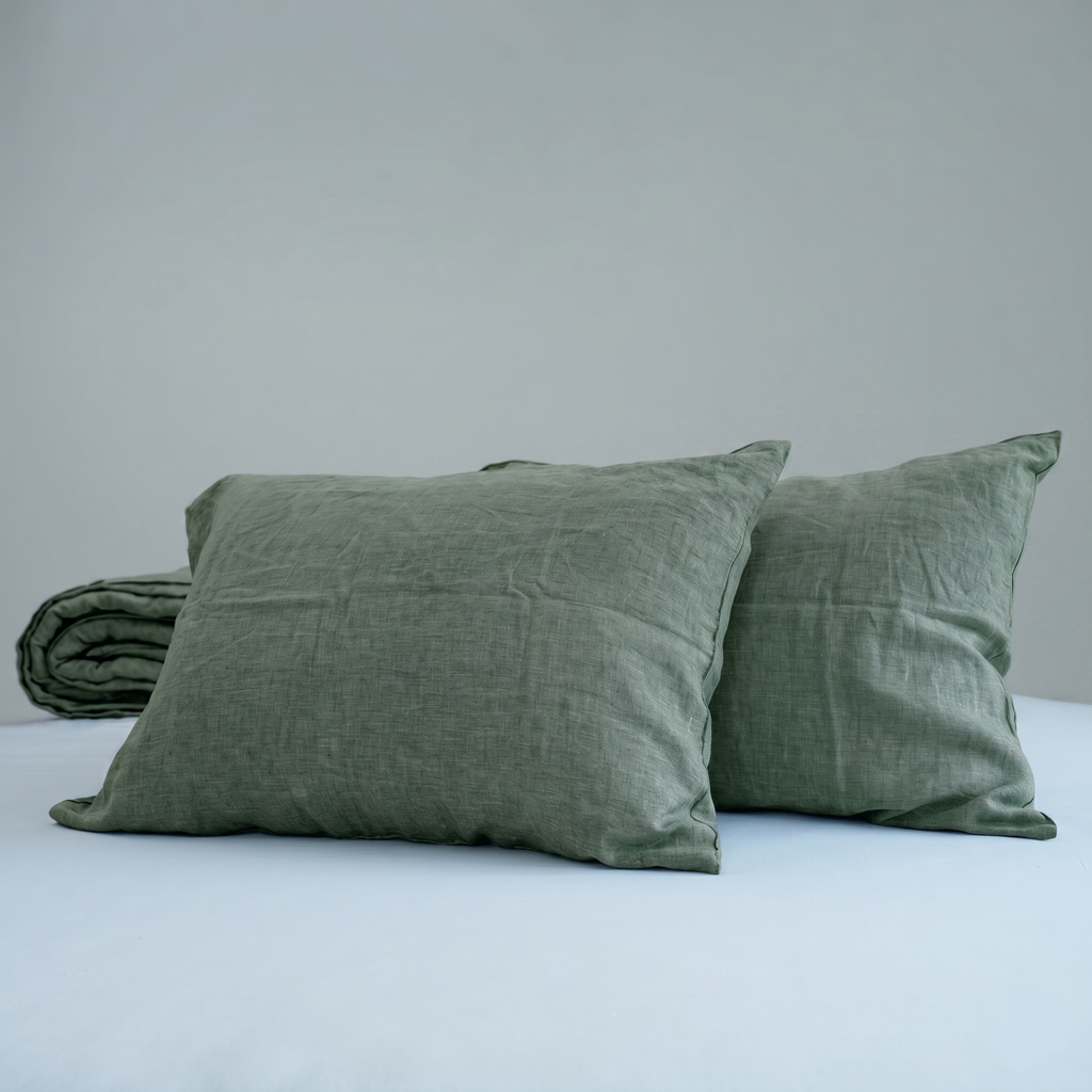 Asparagus French Linen Pillowcase | Yarn-Dyed | Handmade