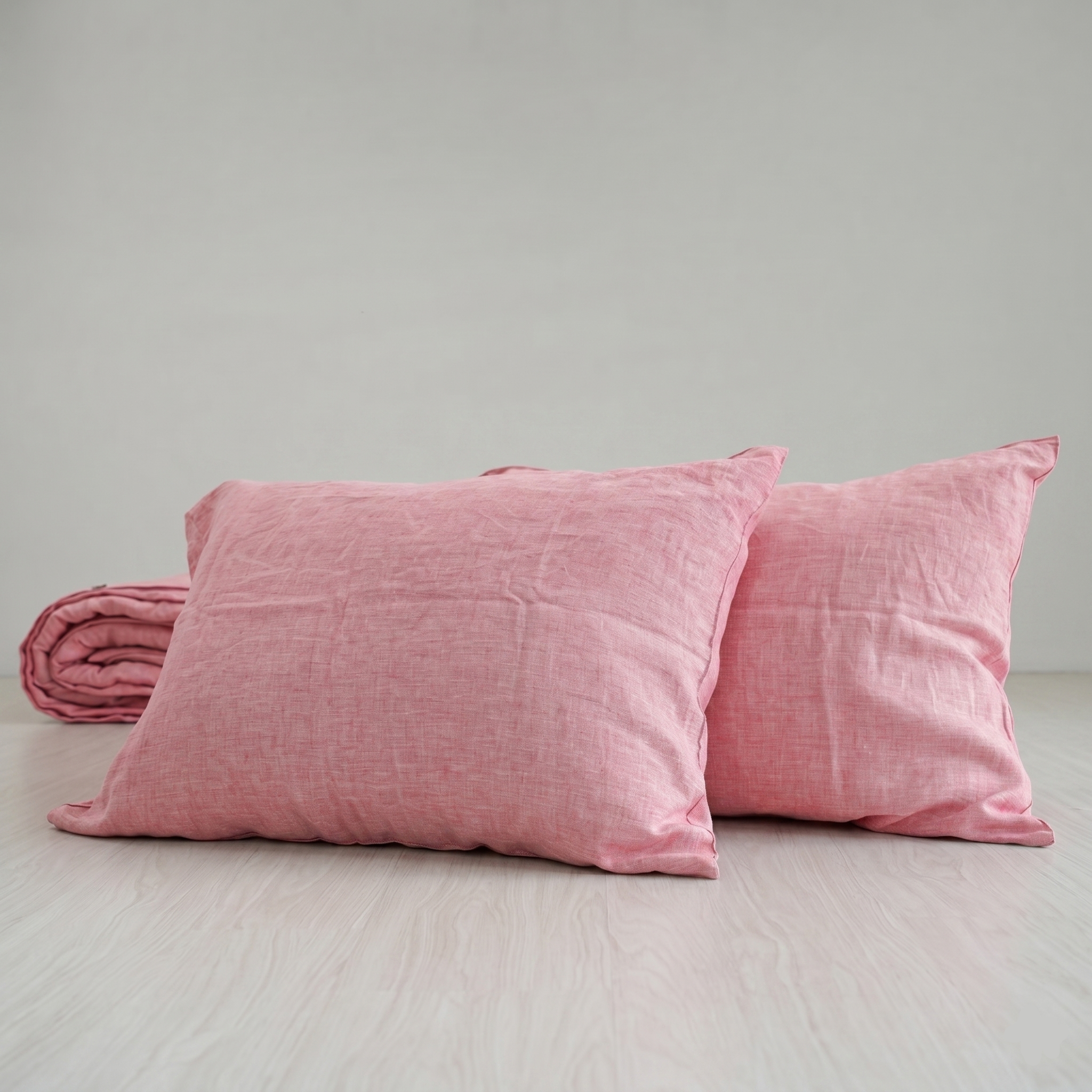 Red Pink French Linen Pillowcase | Yarn-Dyed | Handmade