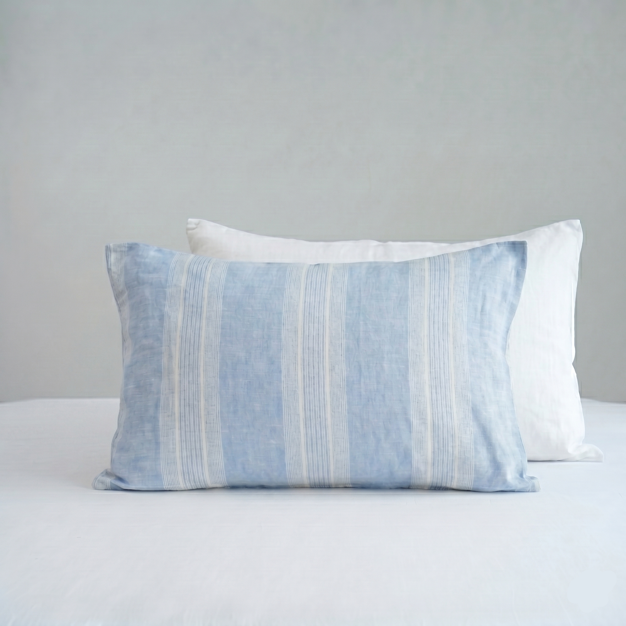 Blue Striped French Linen Pillowcase | Yarn-Dyed | Handmade