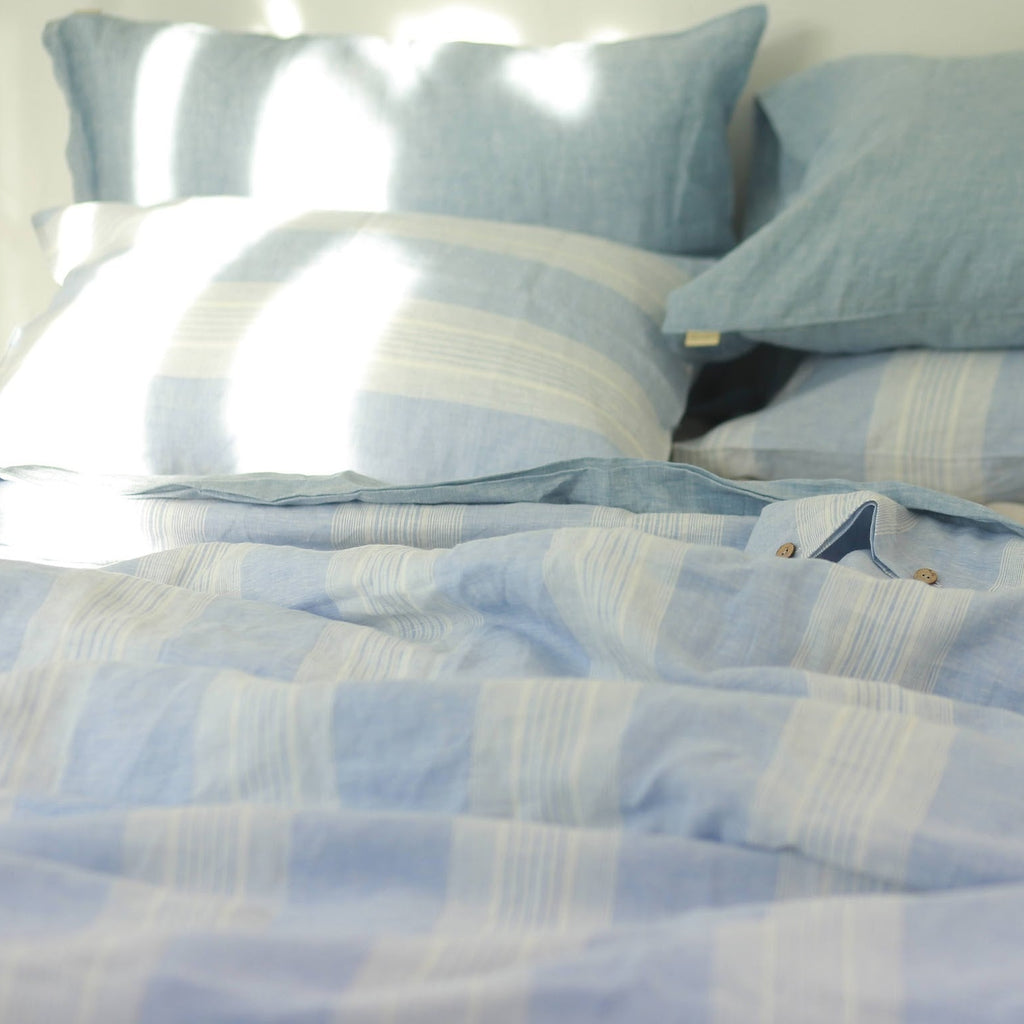 Blue Striped French Linen Duvet Cover | Yarn-Dyed | Handmade