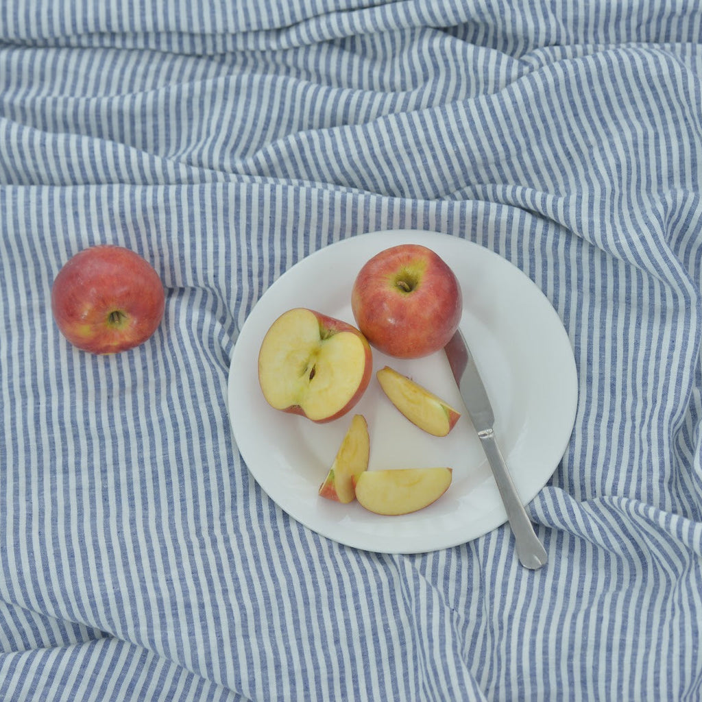Navy Striped French Linen Duvet Cover | Yarn-Dyed | Handmade