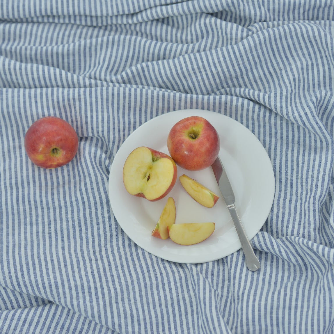 Navy Striped French Linen Duvet Cover | Yarn-Dyed | Handmade