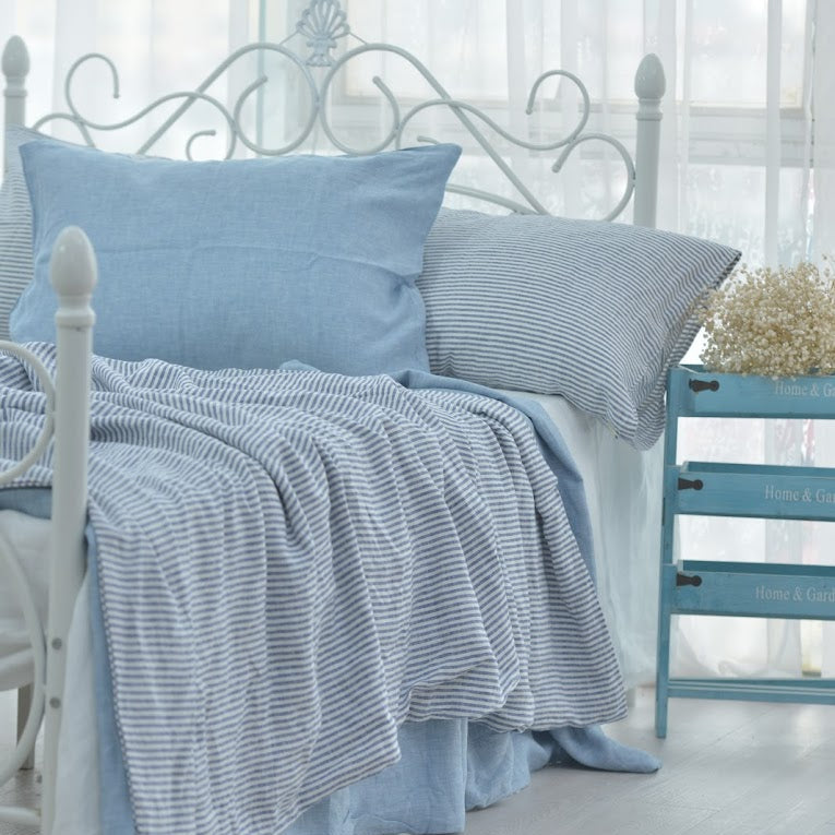 Navy Striped French Linen Duvet Cover | Yarn-Dyed | Handmade