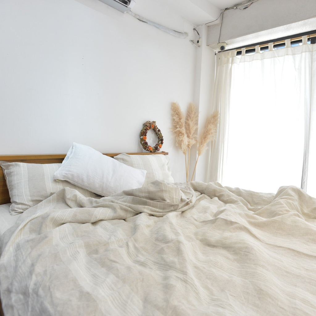 Big Striped French Linen Duvet Cover | Yarn-Dyed | Handmade