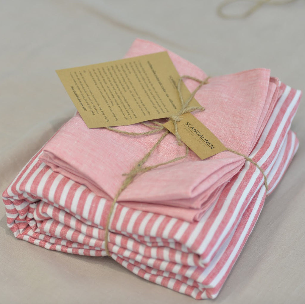 Red Striped French Linen Duvet Cover | Yarn-Dyed | Handmade