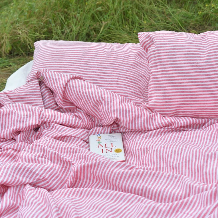 Red Striped French Linen Duvet Cover | Yarn-Dyed | Handmade