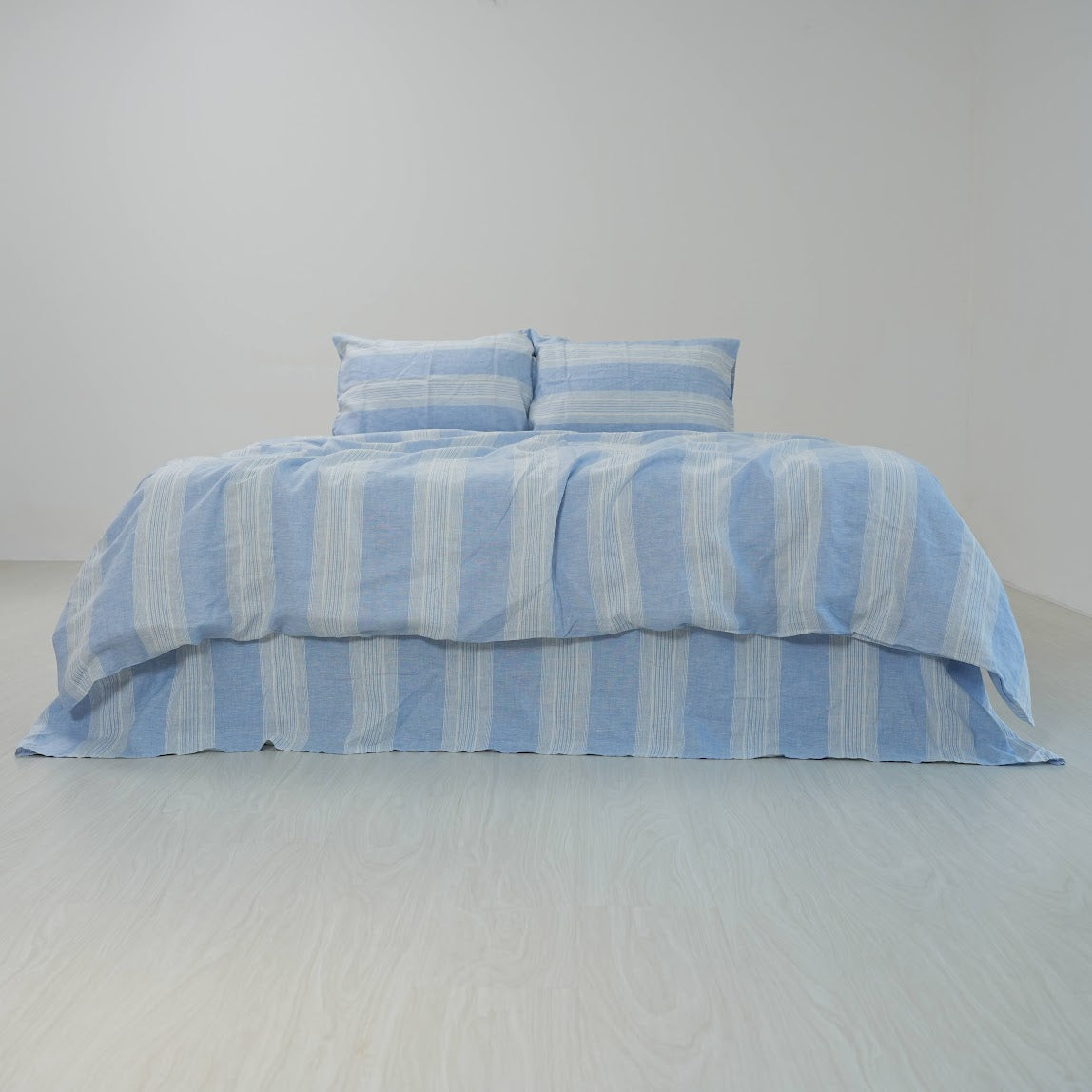 Blue Striped French Linen Duvet Cover | Yarn-Dyed | Handmade