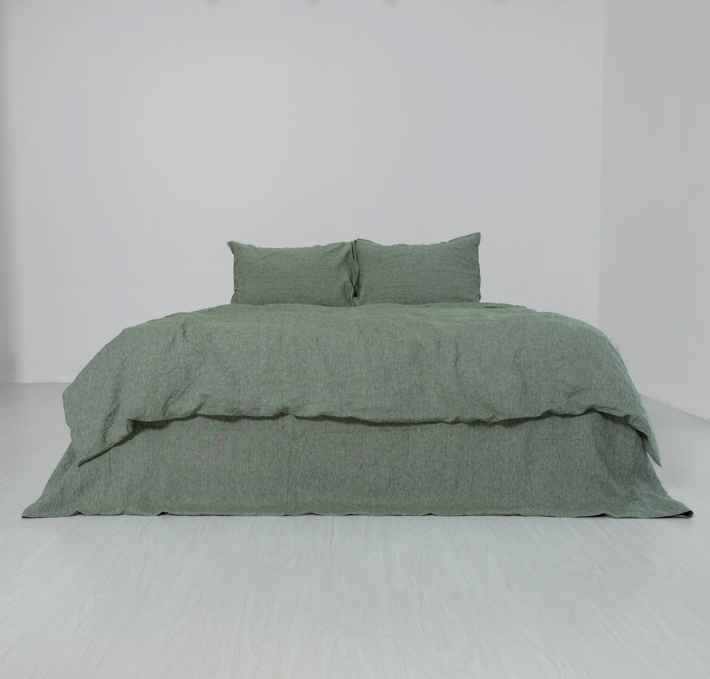 Asparagus French Linen Duvet Cover+2 Pillowcases Set | Yarn-Dyed | Handmade