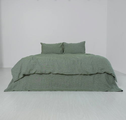 Asparagus Green French Linen Fitted Sheet Set - Yarn-Dyed with 2 Pillowcases