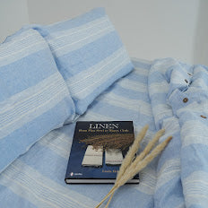 Blue Striped French Linen Duvet Cover | Yarn-Dyed | Handmade