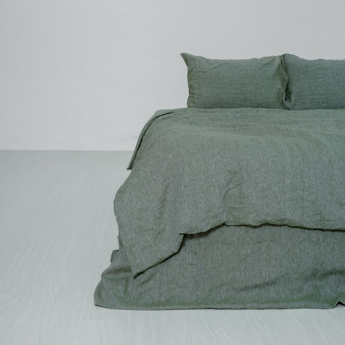 Asparagus French Linen Duvet Cover+2 Pillowcases Set | Yarn-Dyed | Handmade