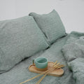 Asparagus Green French Linen Fitted Sheet Set - Yarn-Dyed with 2 Pillowcases