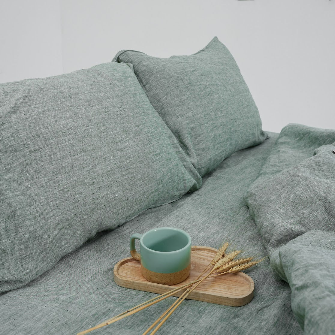 Asparagus French Linen Duvet Cover+2 Pillowcases Set | Yarn-Dyed | Handmade