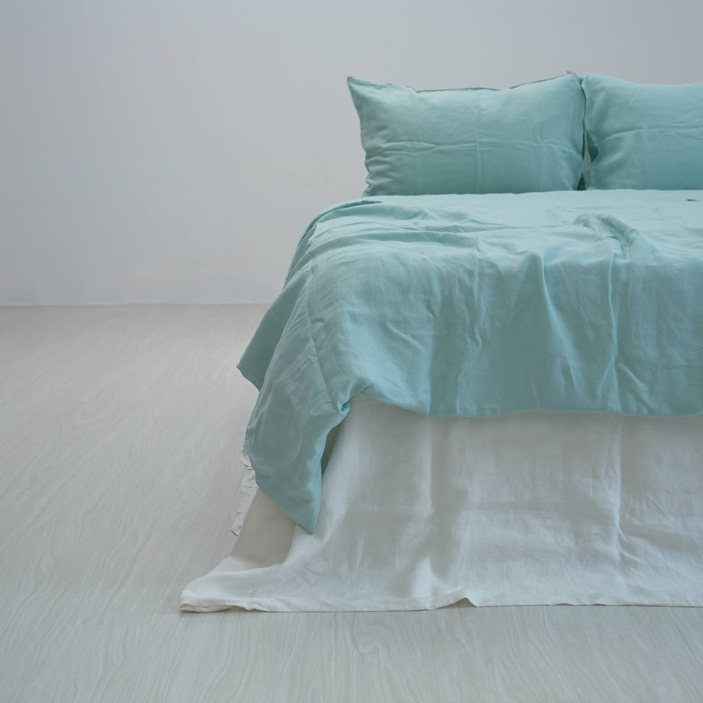 Mint Green French Linen Fitted Sheet Set - Deep Pocket with 2 Pillowcases