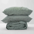 Asparagus French Linen Duvet Cover+2 Pillowcases Set | Yarn-Dyed | Handmade