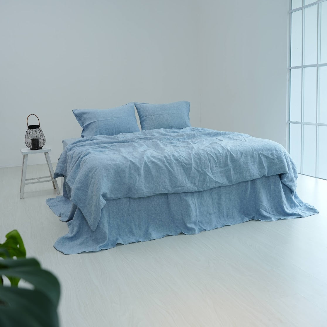 Blue French Linen Bedsheet | Deep Pocket Fitted Sheet