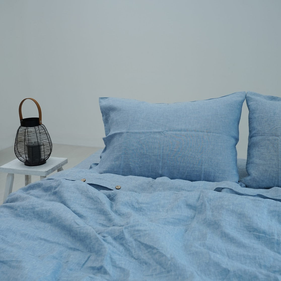 Blue French Linen Duvet Cover | Yarn-Dyed | Handmade