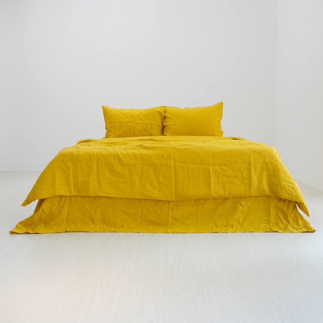 Yellow French Linen Duvet Cover+2 Pillowcases Set - Plain Dyeing 34
