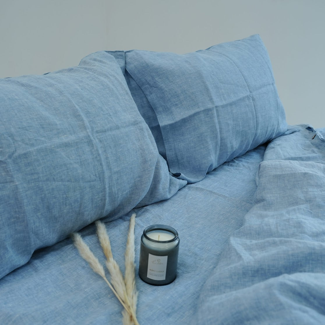 Blue French Linen Duvet Cover | Yarn-Dyed | Handmade