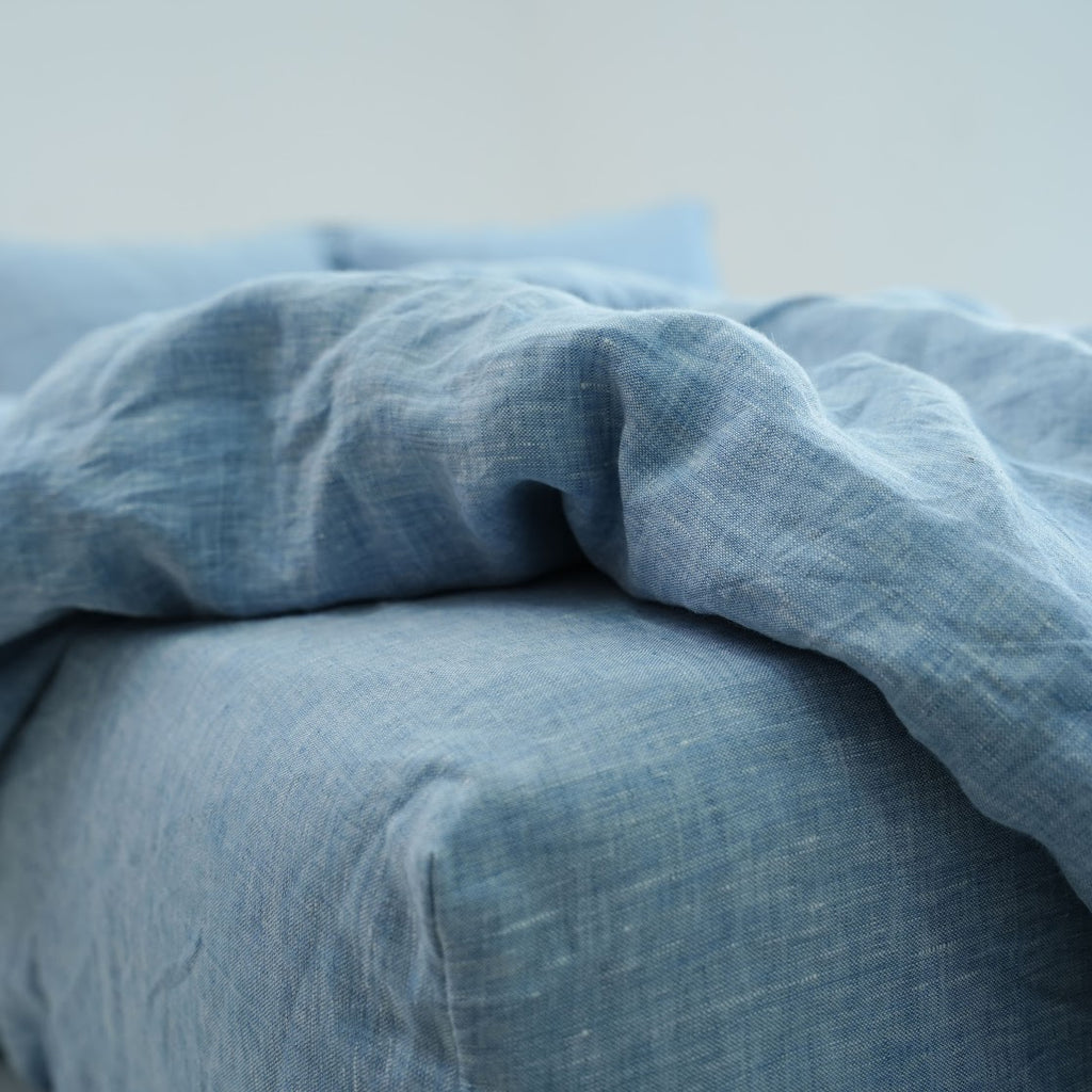 Blue French Linen Duvet Cover | Yarn-Dyed | Handmade