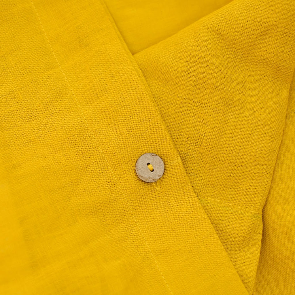 Yellow French Linen Duvet Cover+2 Pillowcases Set - Plain Dyeing 34