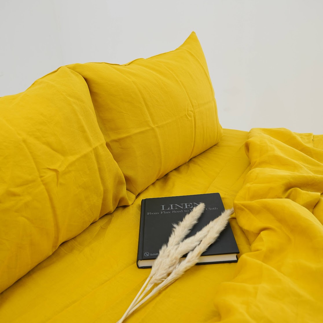 Yellow French Linen Duvet Cover+2 Pillowcases Set - Plain Dyeing 34
