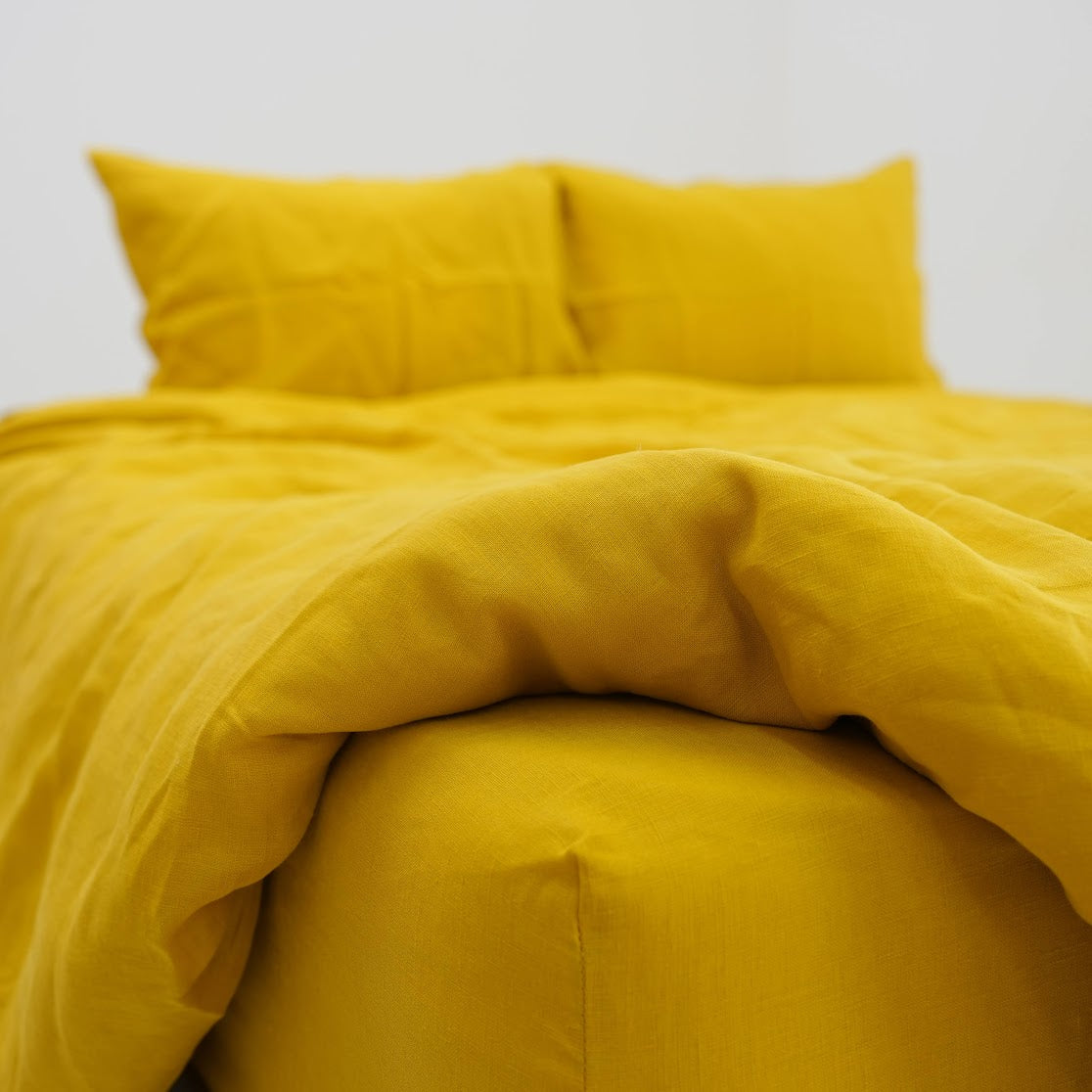 Yellow French Linen Duvet Cover+2 Pillowcases Set - Plain Dyeing 34