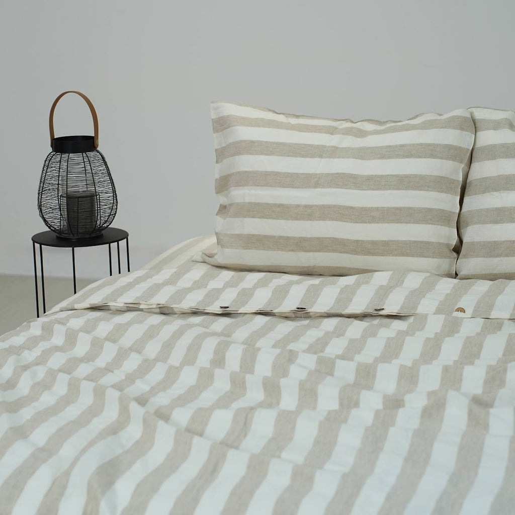 Flax Striped French Linen Duvet Cover | Yarn-Dyed | Handmade