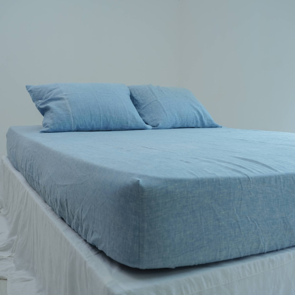 Blue French Linen Duvet Cover | Yarn-Dyed | Handmade