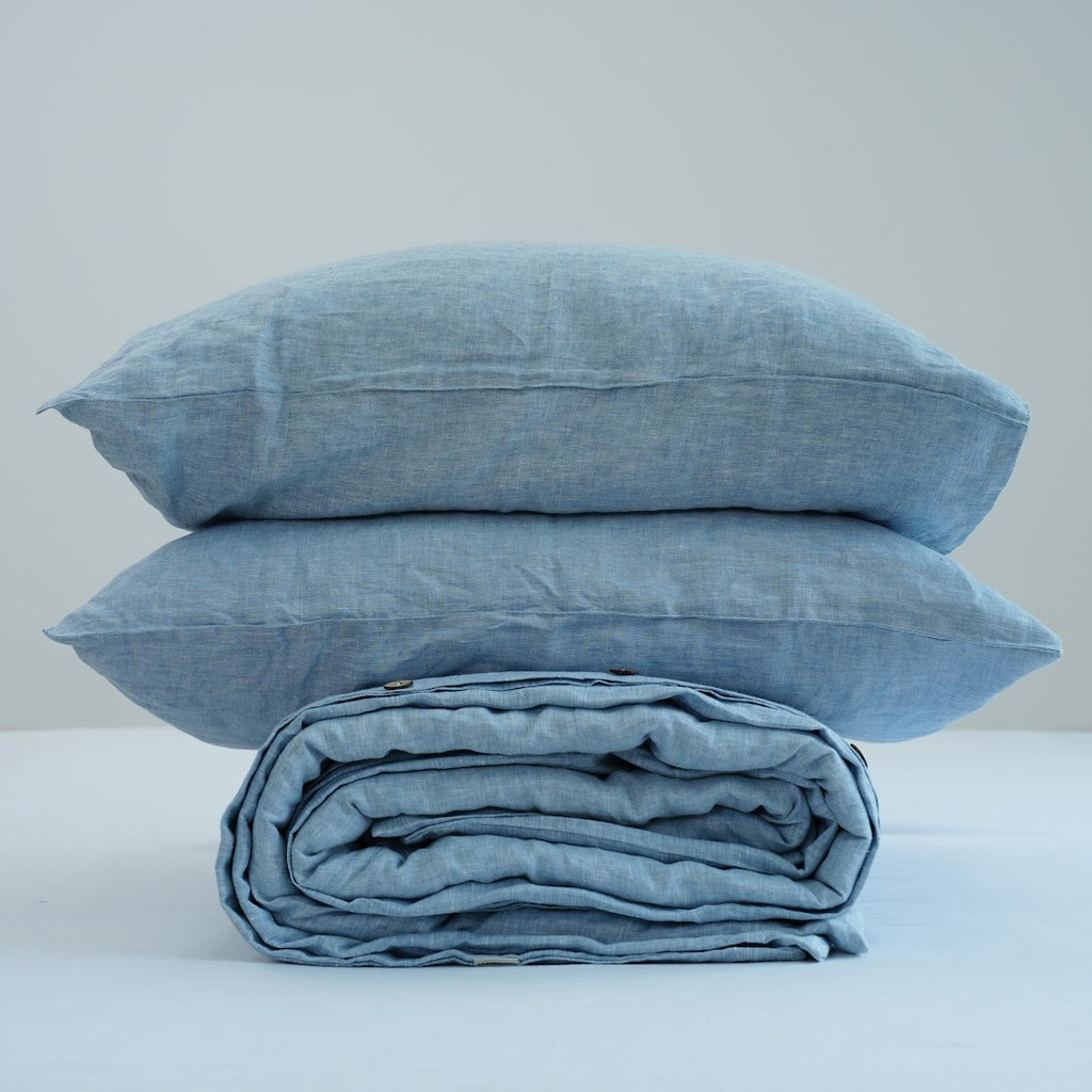 Blue French Linen Duvet Cover | Yarn-Dyed | Handmade