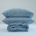 Blue French Linen Duvet Cover+2 Pillowcases Set | Yarn-Dyed | Handmade