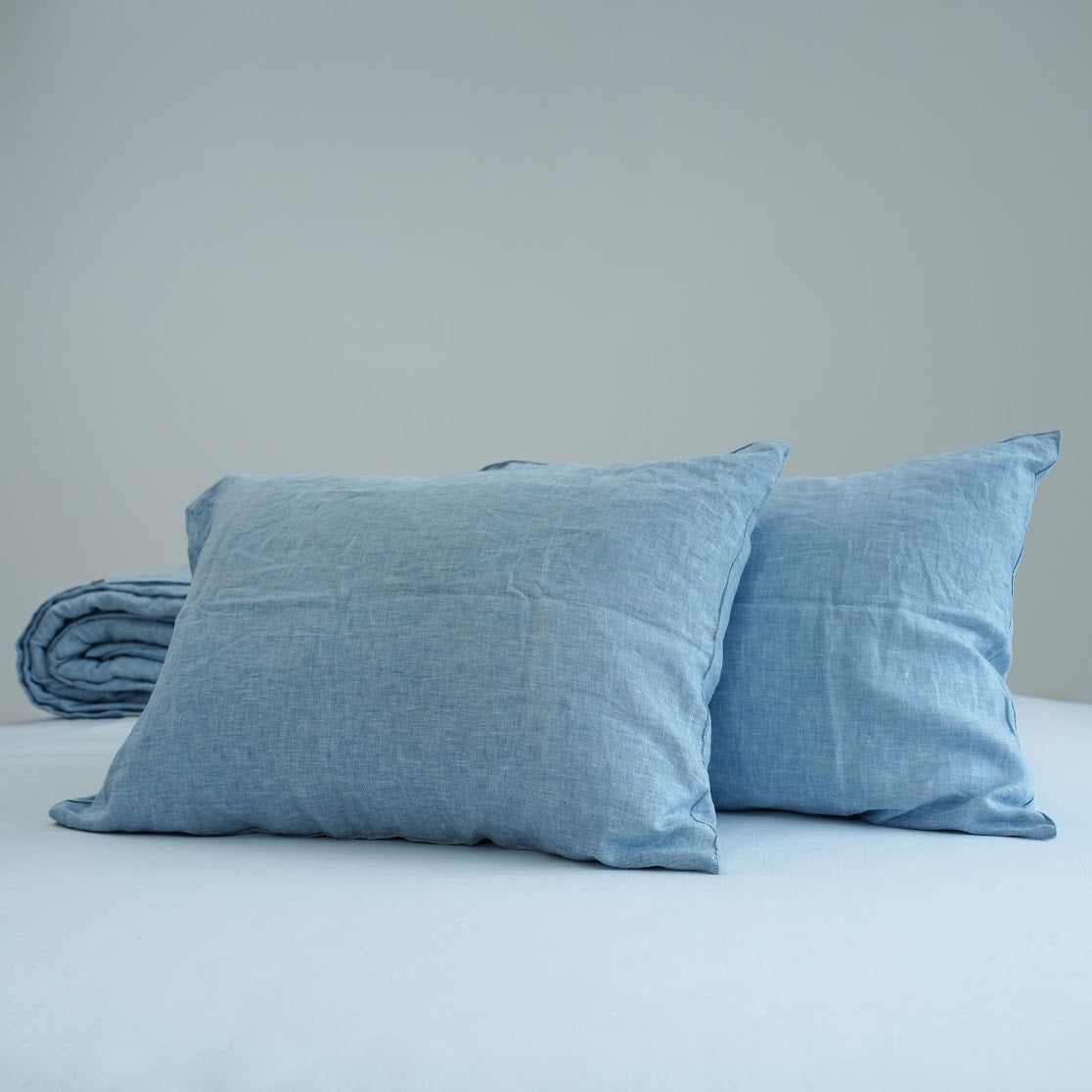 Blue French Linen Bedsheet | Deep Pocket Fitted Sheet