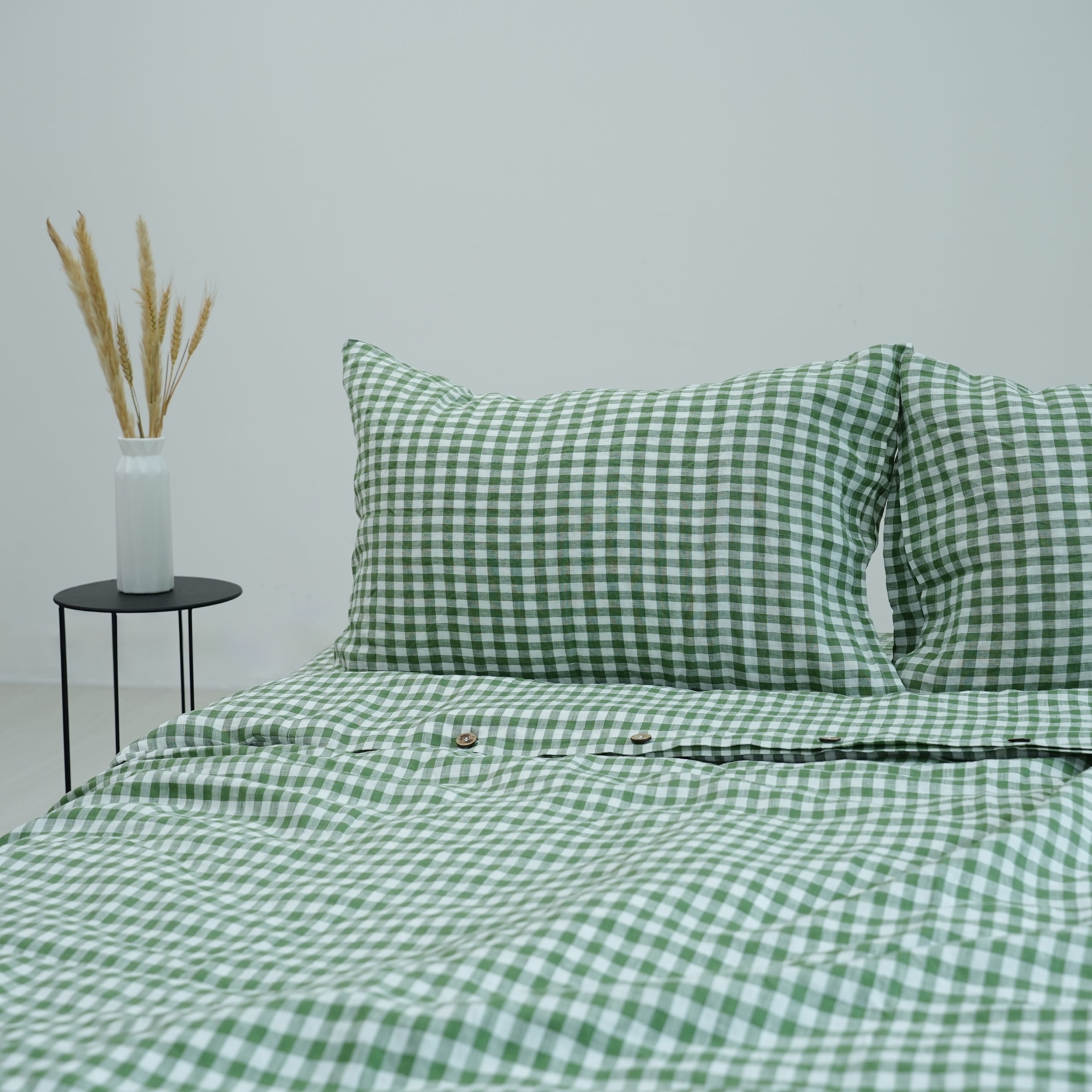Green Caro French Linen Bedding Sets (4 pieces) - Yarn Dyeing
