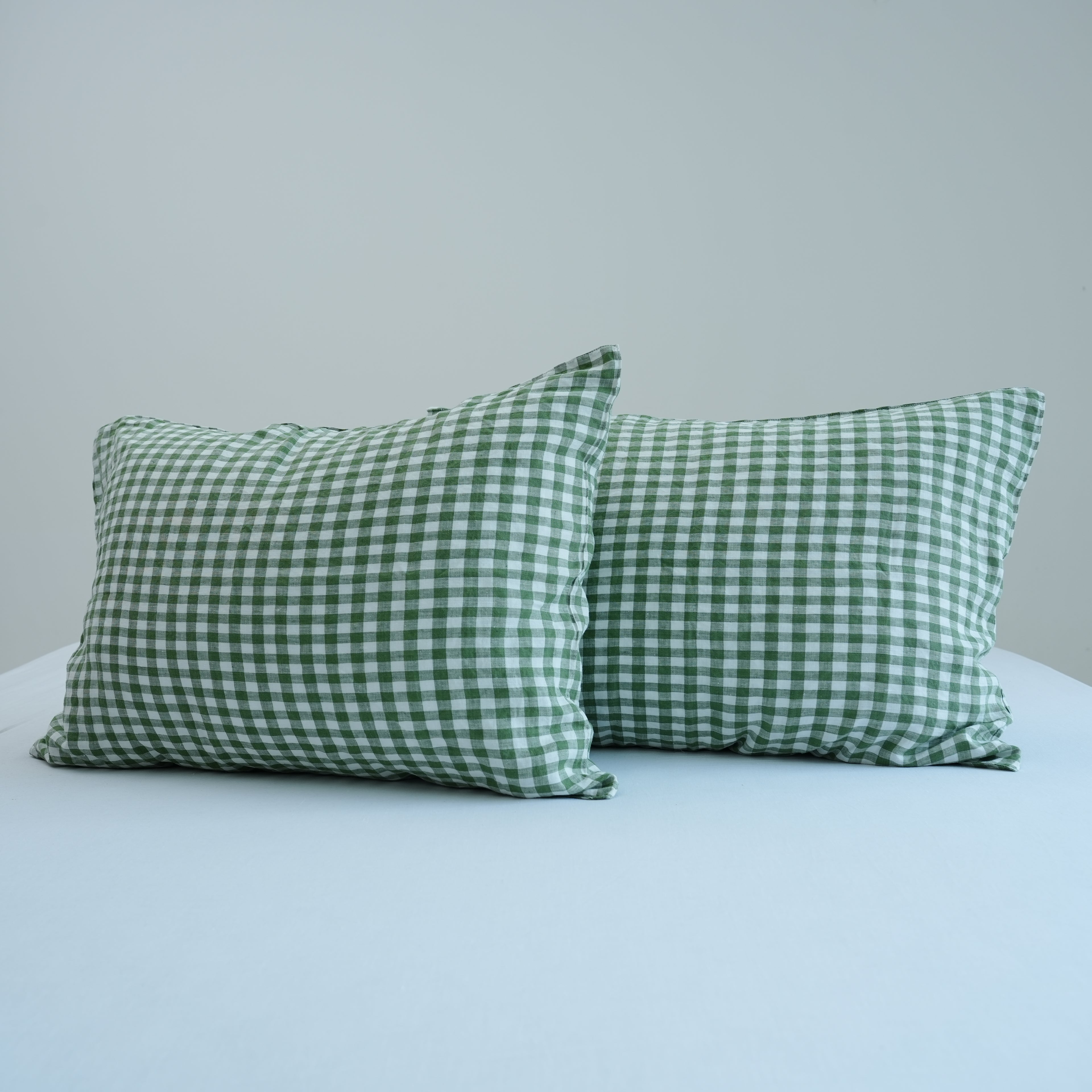Small Grid Green French Linen Pillowcase | Yarn-Dyed | Handmade