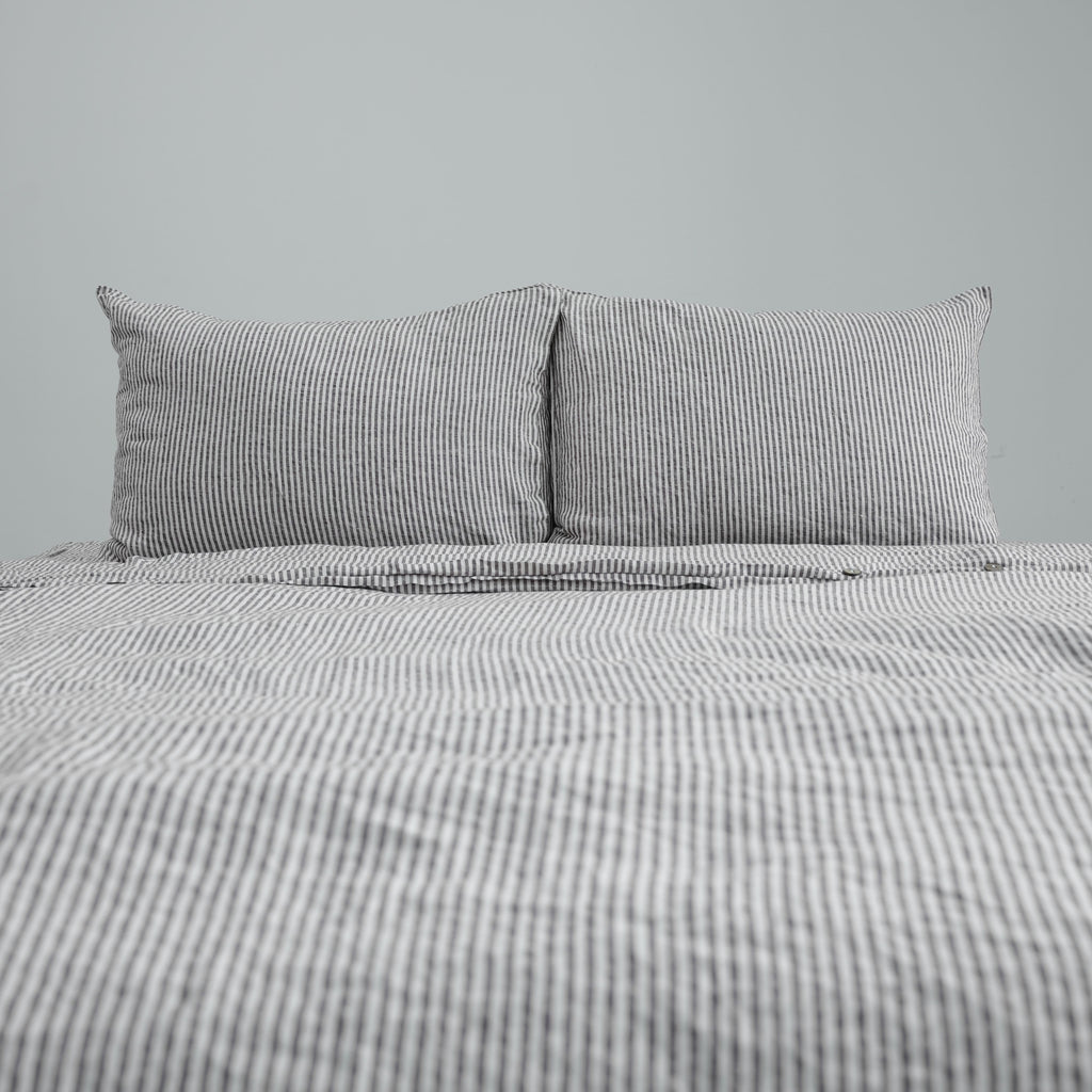Coffee Striped French Linen Pillowcase | Yarn-Dyed | Handmade