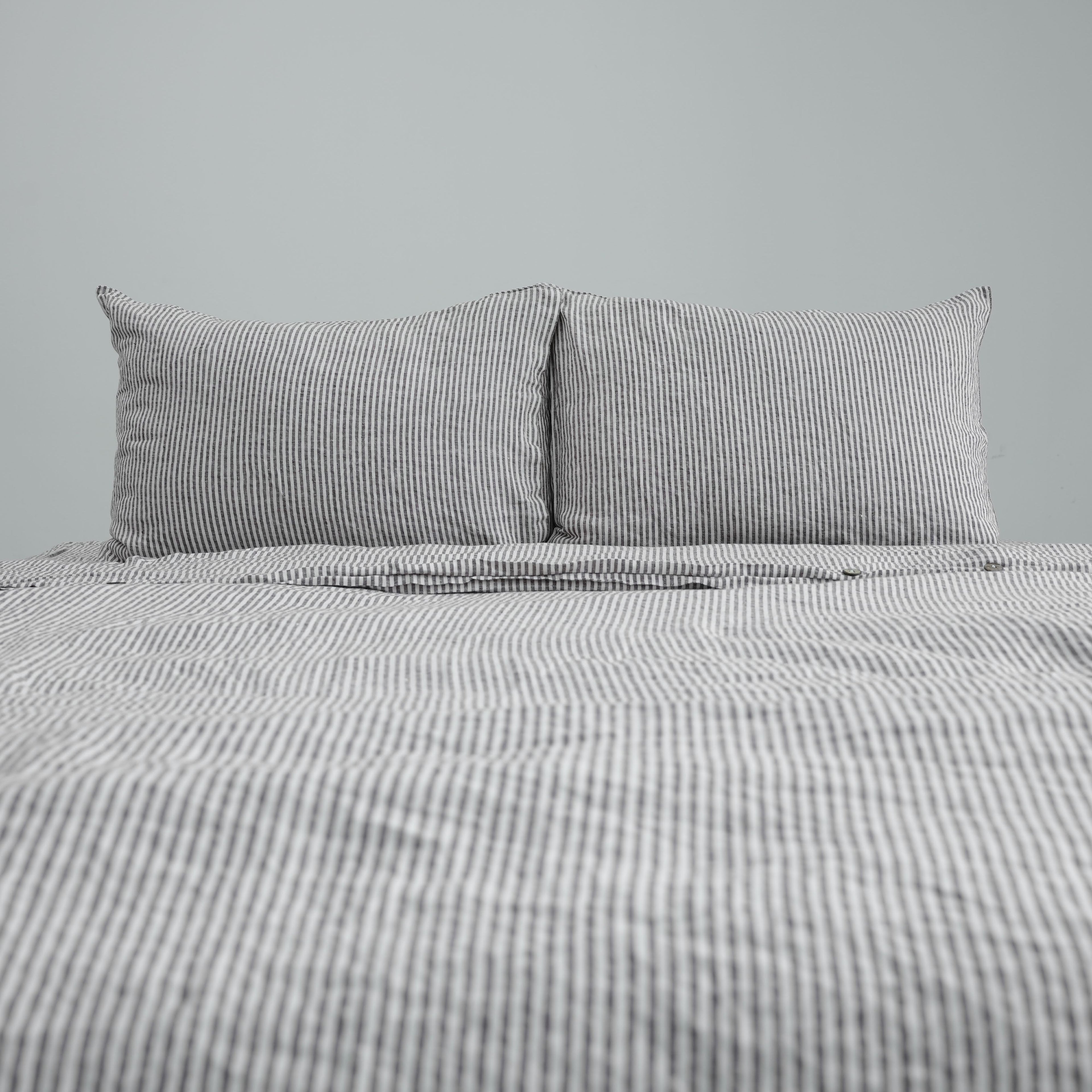 Coffee Striped French Linen Pillowcase | Yarn-Dyed | Handmade