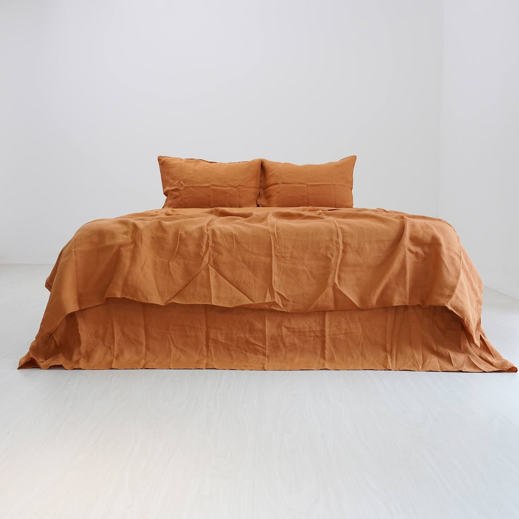 Orange French Linen Duvet Cover - Plain Dyed