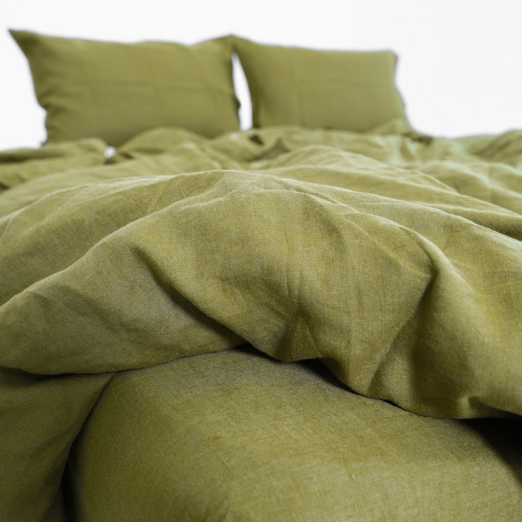 Olive French Linen Fitted Sheet - Deep Pocket