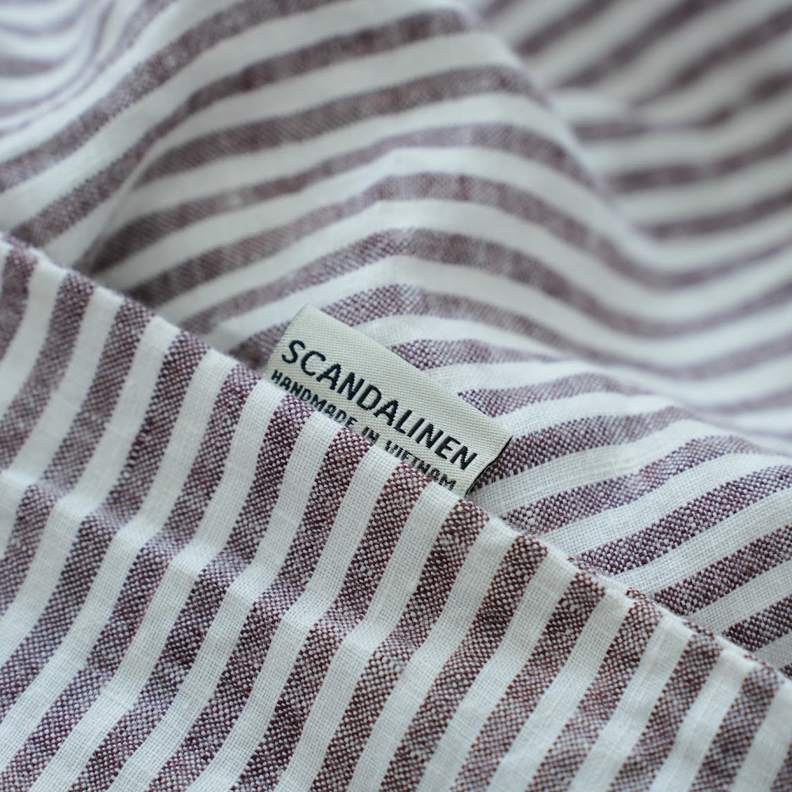 Coffee Striped French Linen Duvet Cover | Yarn-Dyed | Handmade