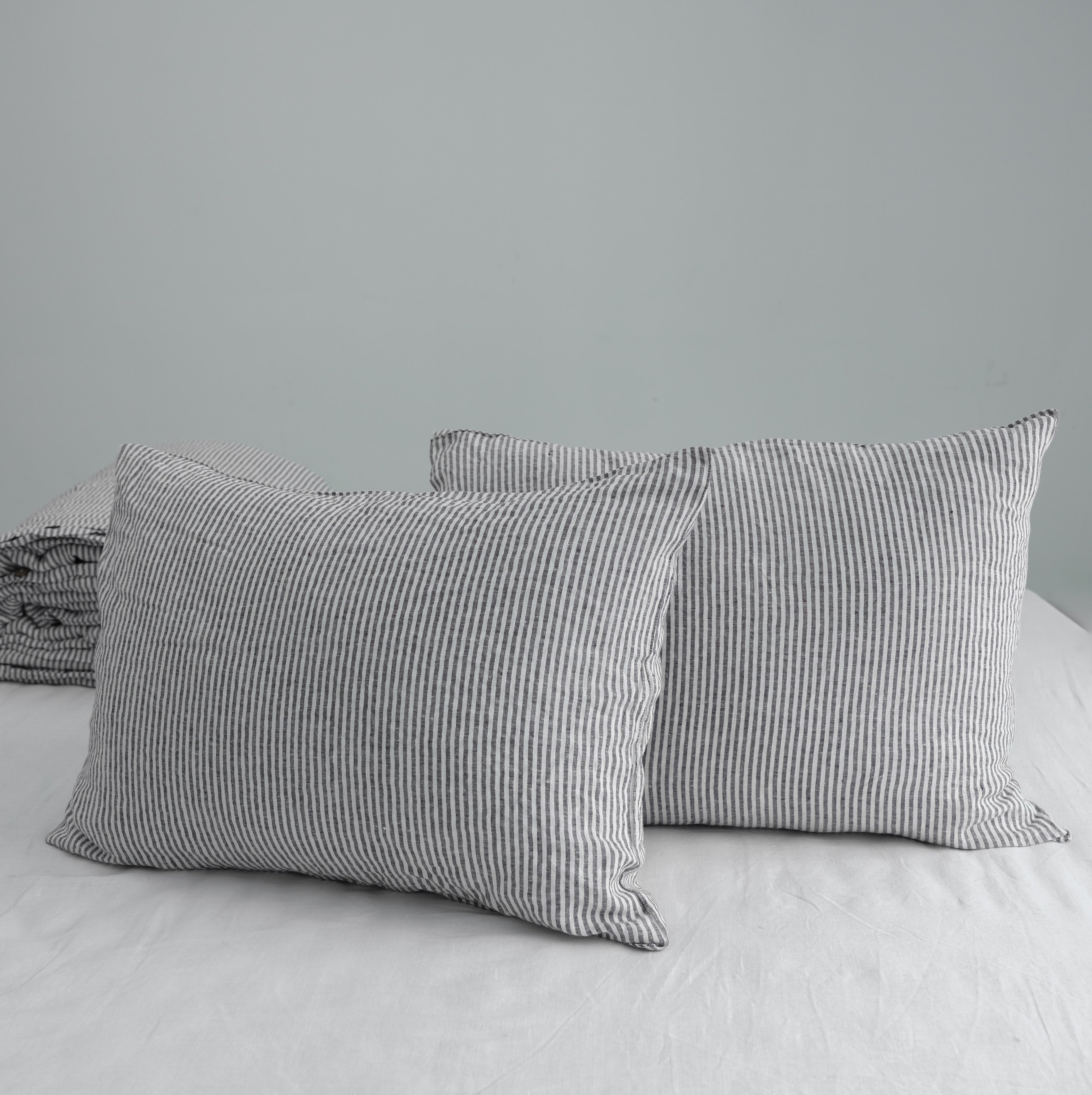 Coffee Striped French Linen Pillowcase | Yarn-Dyed | Handmade