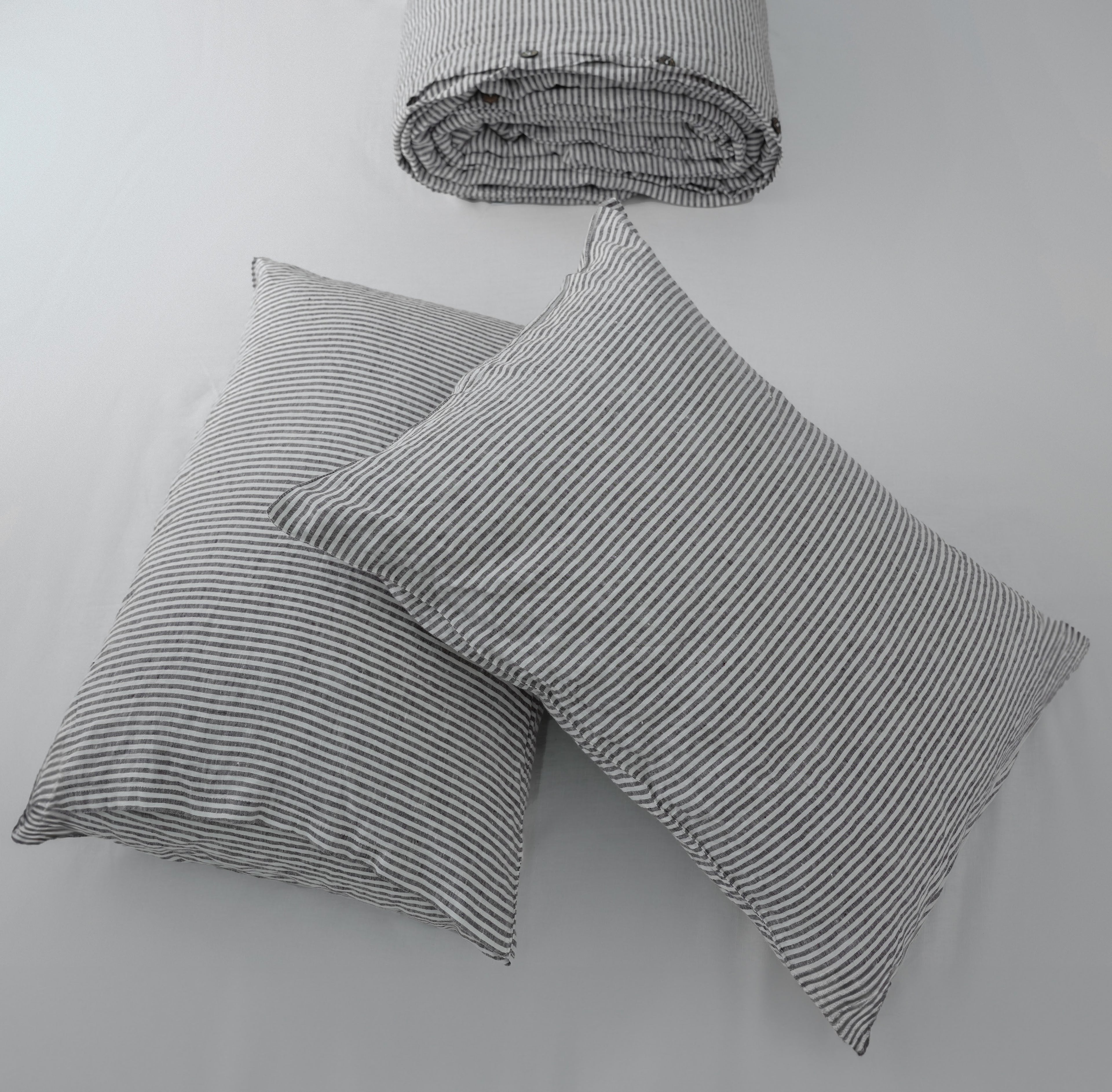 Coffee Striped French Linen Pillowcase | Yarn-Dyed | Handmade