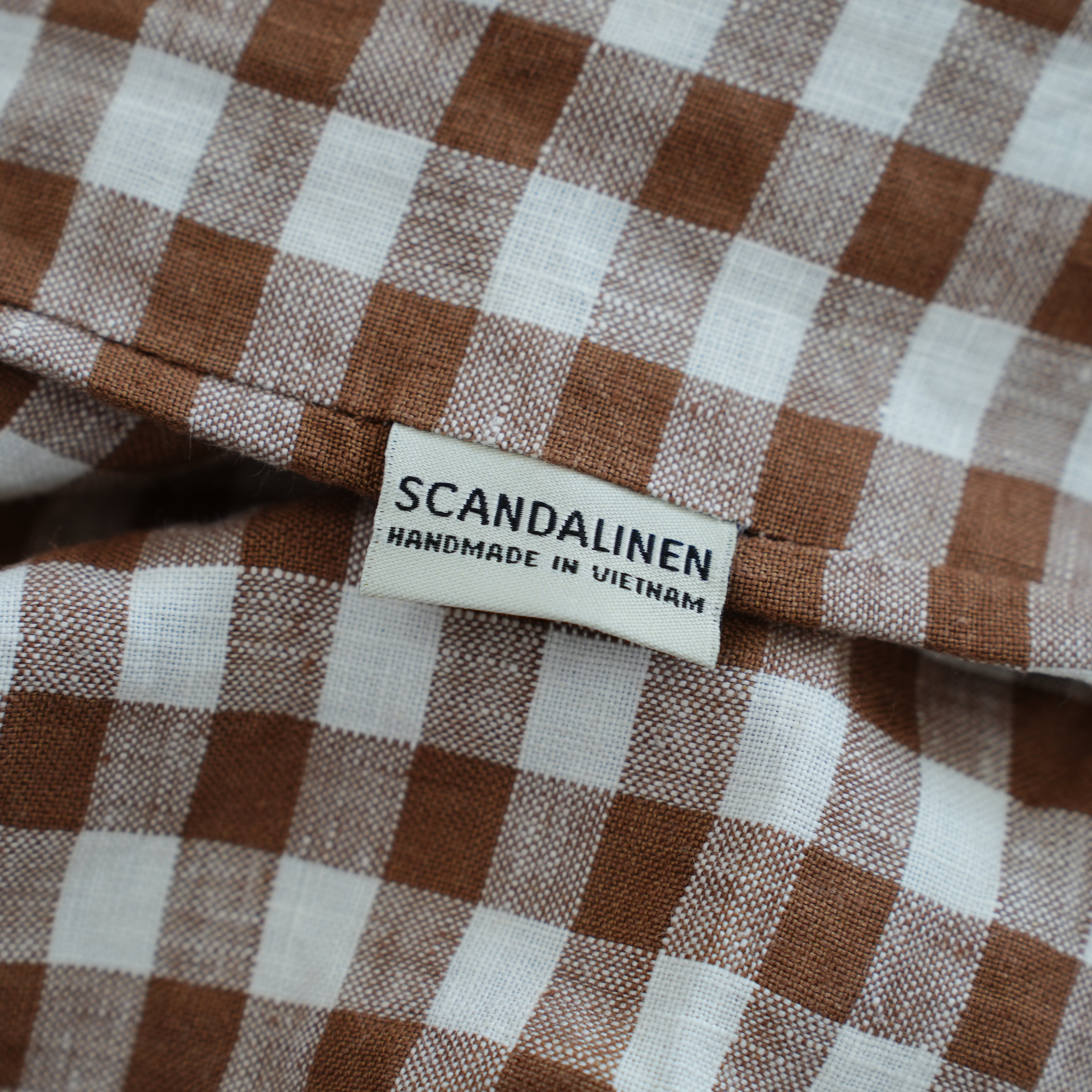 Small Grid Coffee French Linen Pillowcase | Yarn-Dyed | Handmade