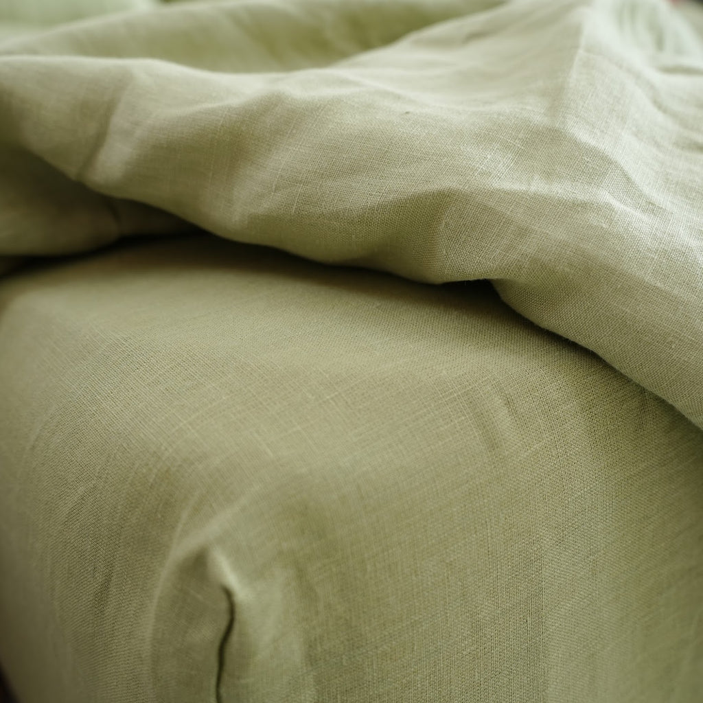 Avocado French Linen Duvet Cover | Plain Dyed