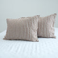 Small Grid Coffee French Linen Pillowcase | Yarn-Dyed | Handmade
