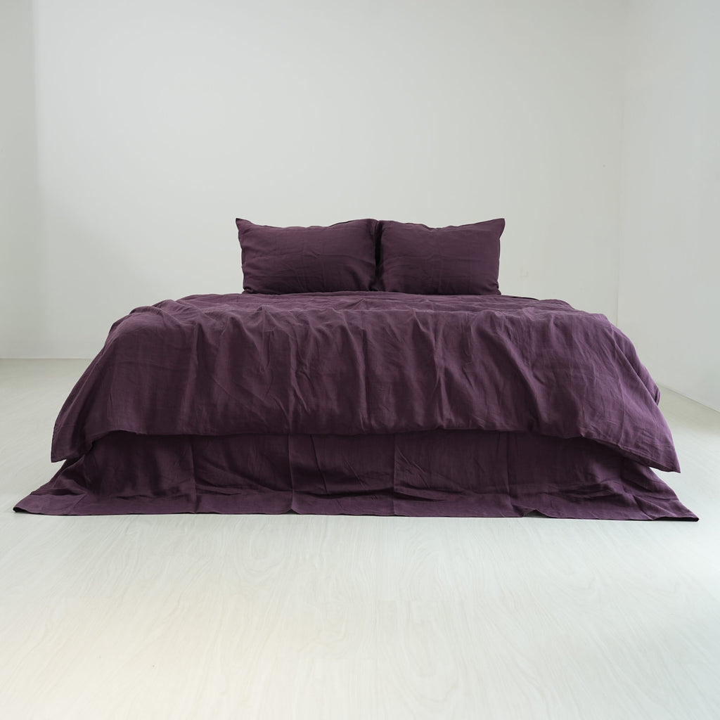 Violet Purple French Linen Fitted Sheet Set - Deep Pocket with 2 Pillowcases