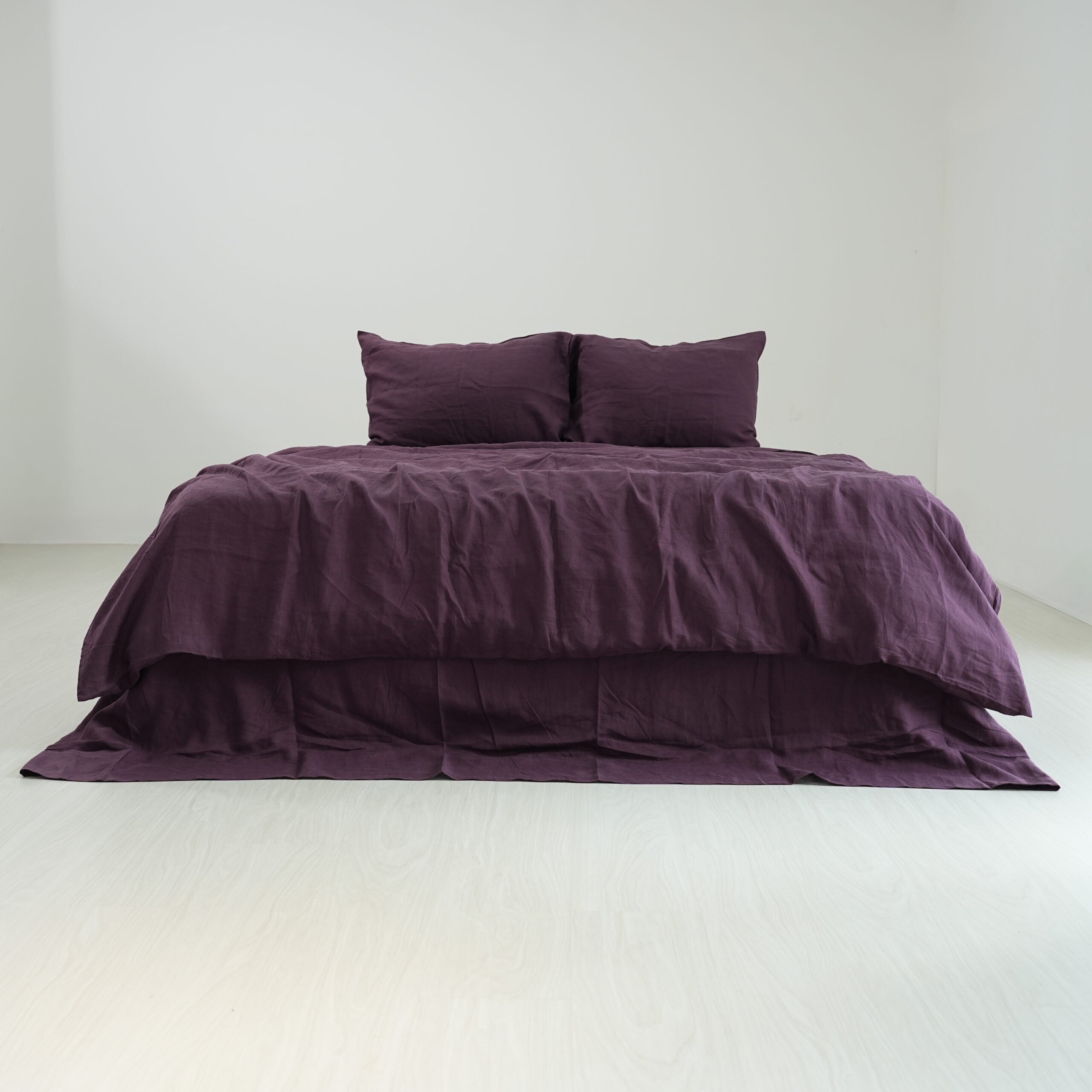Violet Purple French Linen Fitted Sheet Set - Deep Pocket with 2 Pillowcases