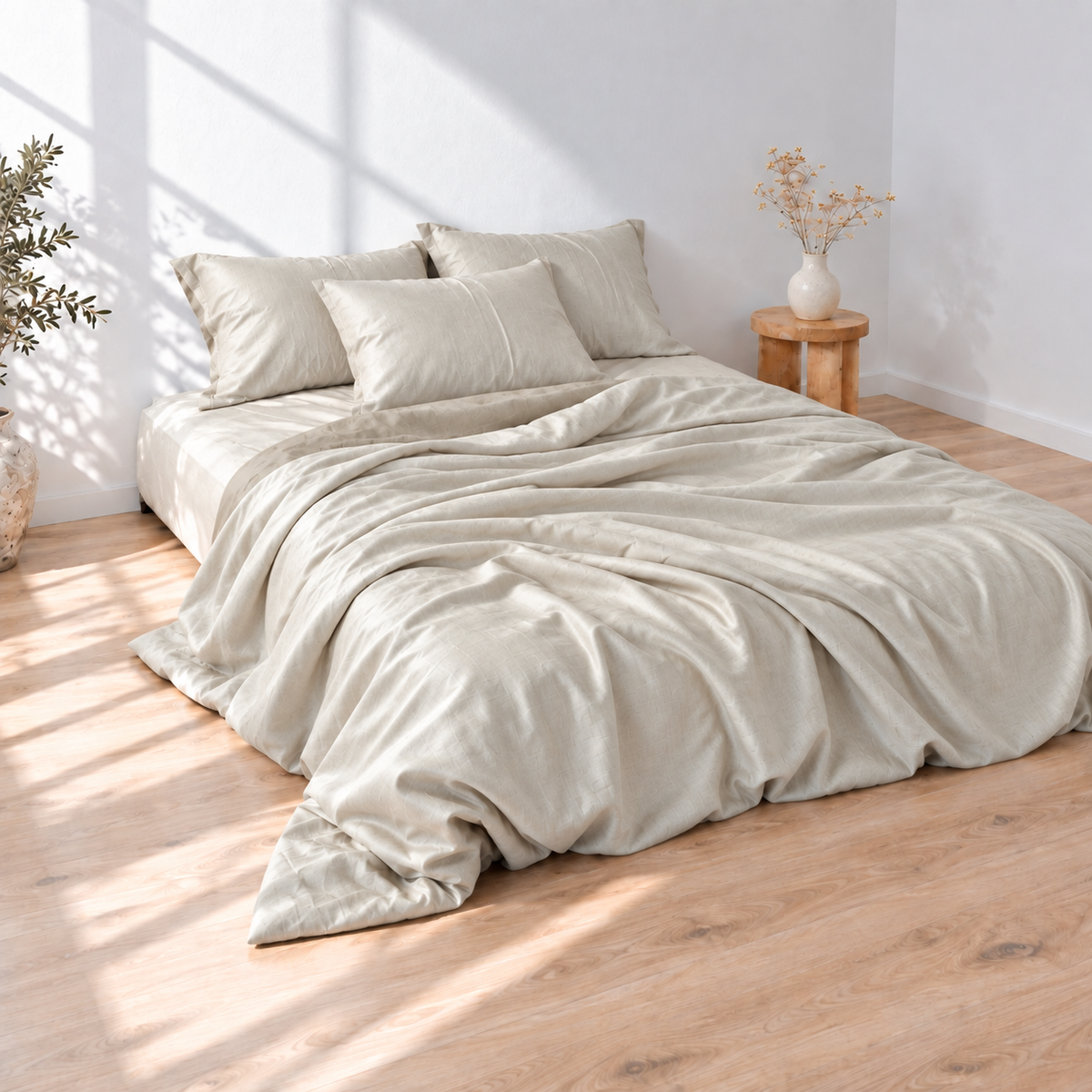 Smoke Bamboo Linen Duvet Cover Set – 4-Piece Bed Linen | 45% Linen 55% Bamboo Rayon | 165 GSM